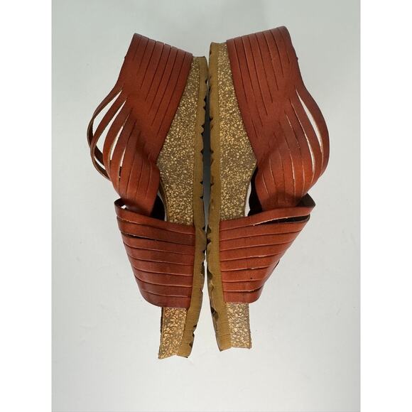 Yokono Women's Leather Slide Sandals Size 8 Brown Cross Strap Cork Wedge Comfort - Picture 6 of 8